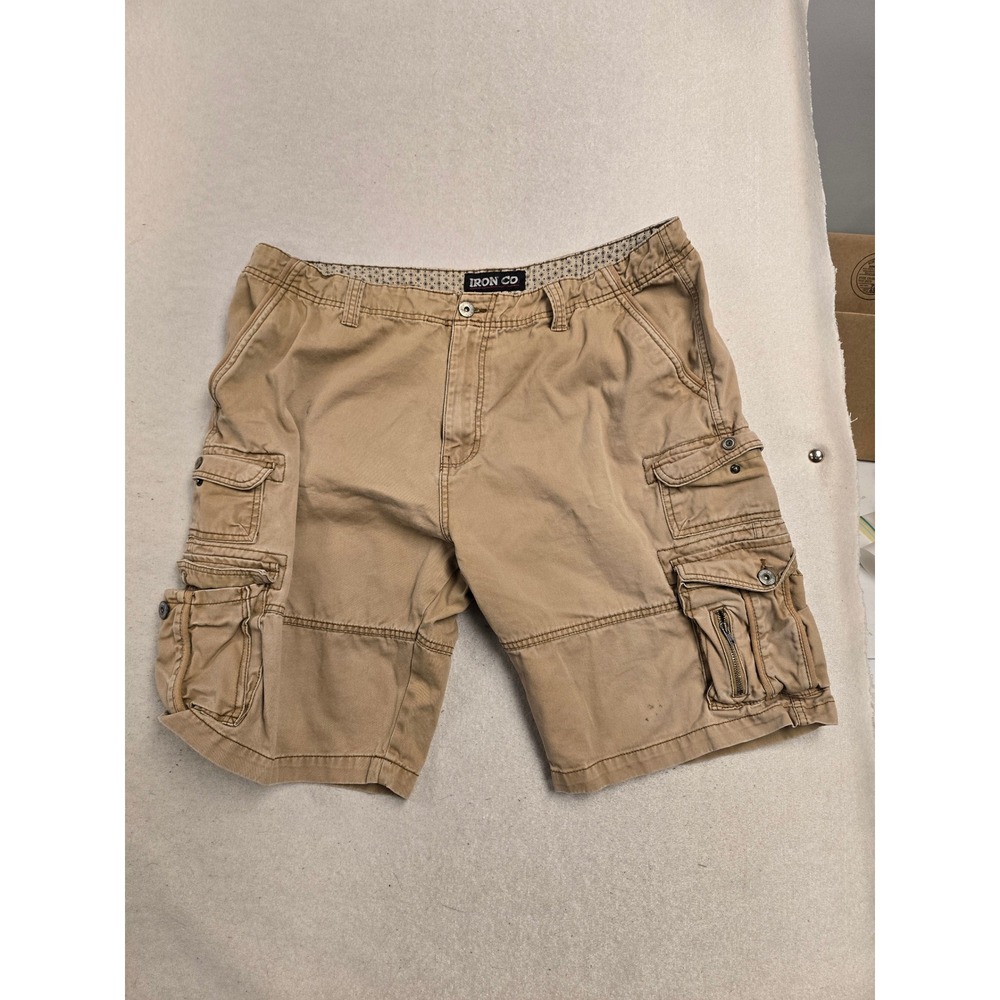 Iron Co Mens‎ Khaki Cargo Shorts Size 40 Tan Cotton Twill Multi Pocket 456925